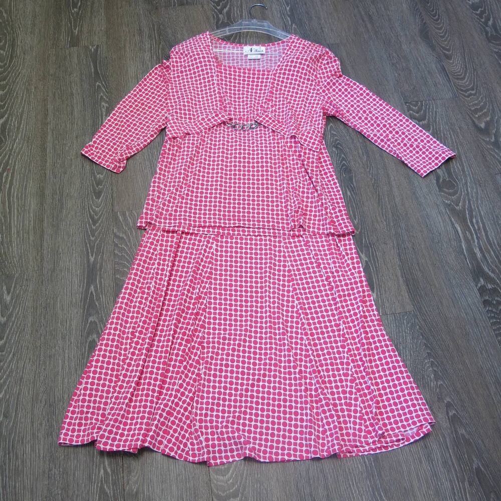 VINTAGE 1980's Top Skirt Set Size S/M* Chain Pink/White Cottagecore Grannycore
